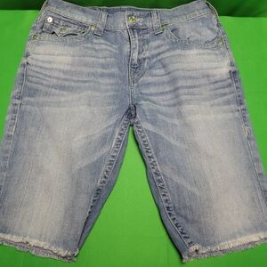 True Religion 32 Ricky Relaxed Straight Shorts Light Blue Men's
